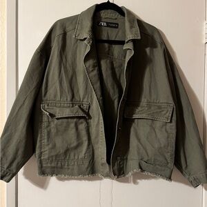 Zara Green Bomber Jacket with Casual Military Style